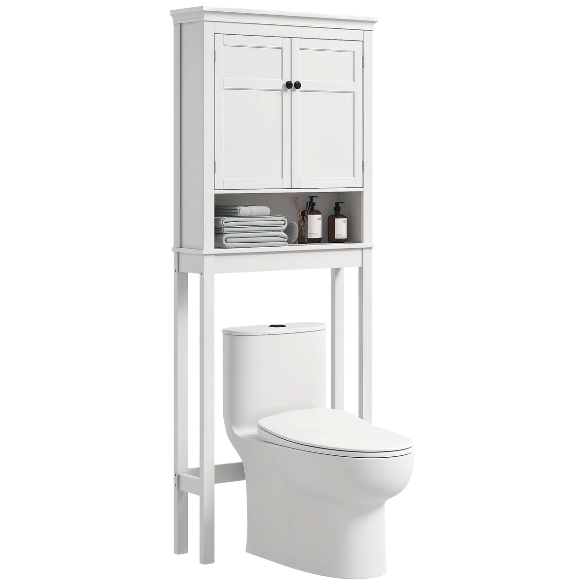 Móvel sobre Sanita Armário para Máquina de Lavar Roupa com 2 Portas Compartimento e Prateleira Ajustável Móvel para Casa de Banho 70x20x175 cm Branco — foto 1