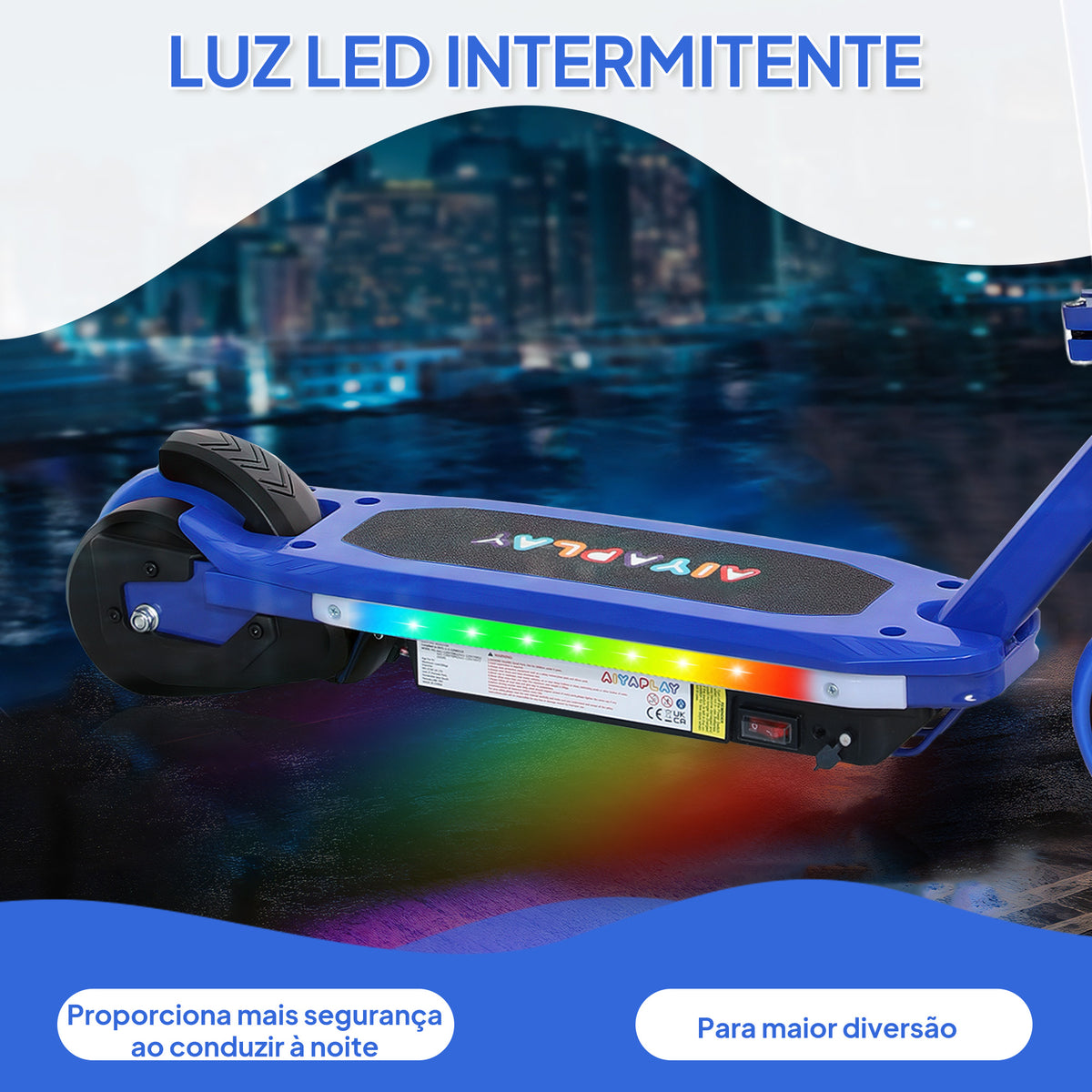 Trotinete Elétrica para Crianças de 6-14 Anos Trotinete Elétrica Máx. 10 km/h Motor 80 W Autonomia Máxima 8 km Trotinete Elétrica Infantil com Luzes LED Travão Traseiro 76x46x93 cm Azul — foto 4