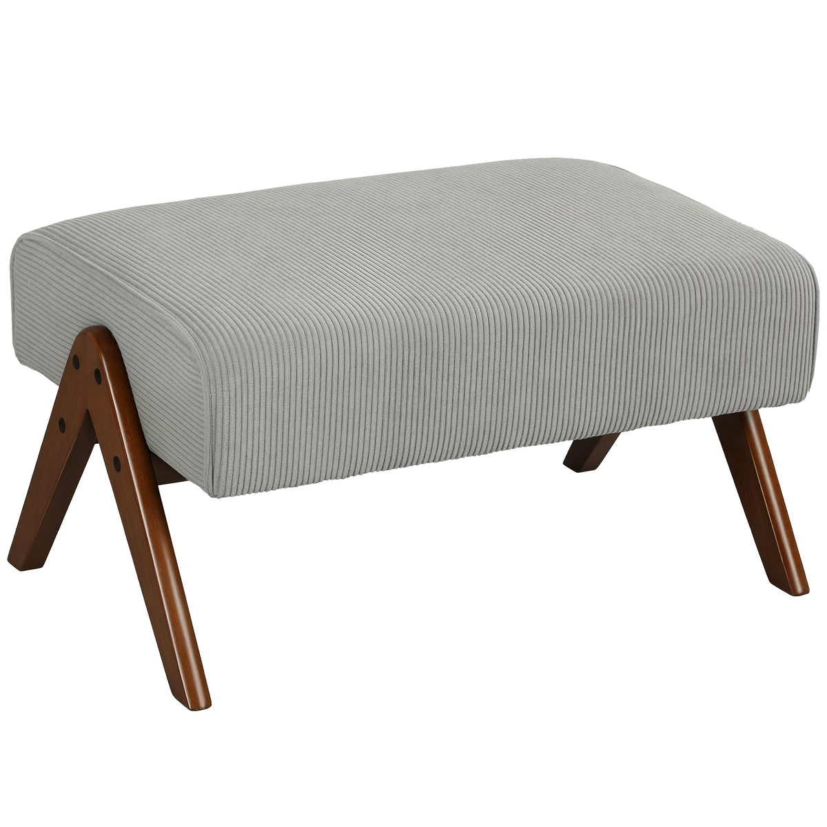 Apoio para Pés para Sala Banco Baixo Estofado em Veludo Otomana Retangular com Assento Almofadado e Pés de Madeira para Sala de Estar Quarto 69x47x36 cm Cinzento Claro — foto 1