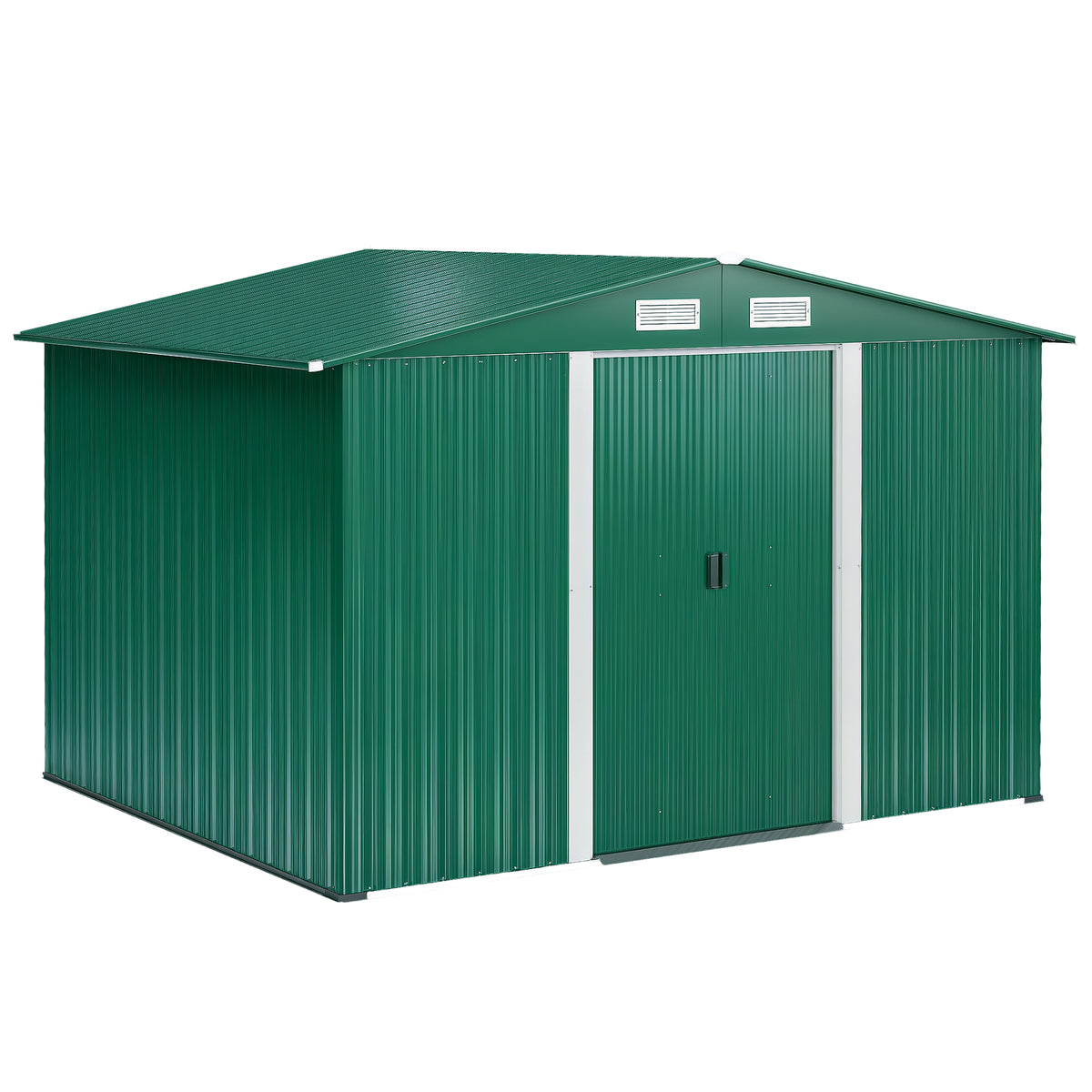 Abrigo de Jardim 258x206x178cm 5,3m² Abrigo de Aço Galvanizado com Portas de Correr e Ventilações para Armazenamento de Ferramentas Jardinagem Verde — foto 1