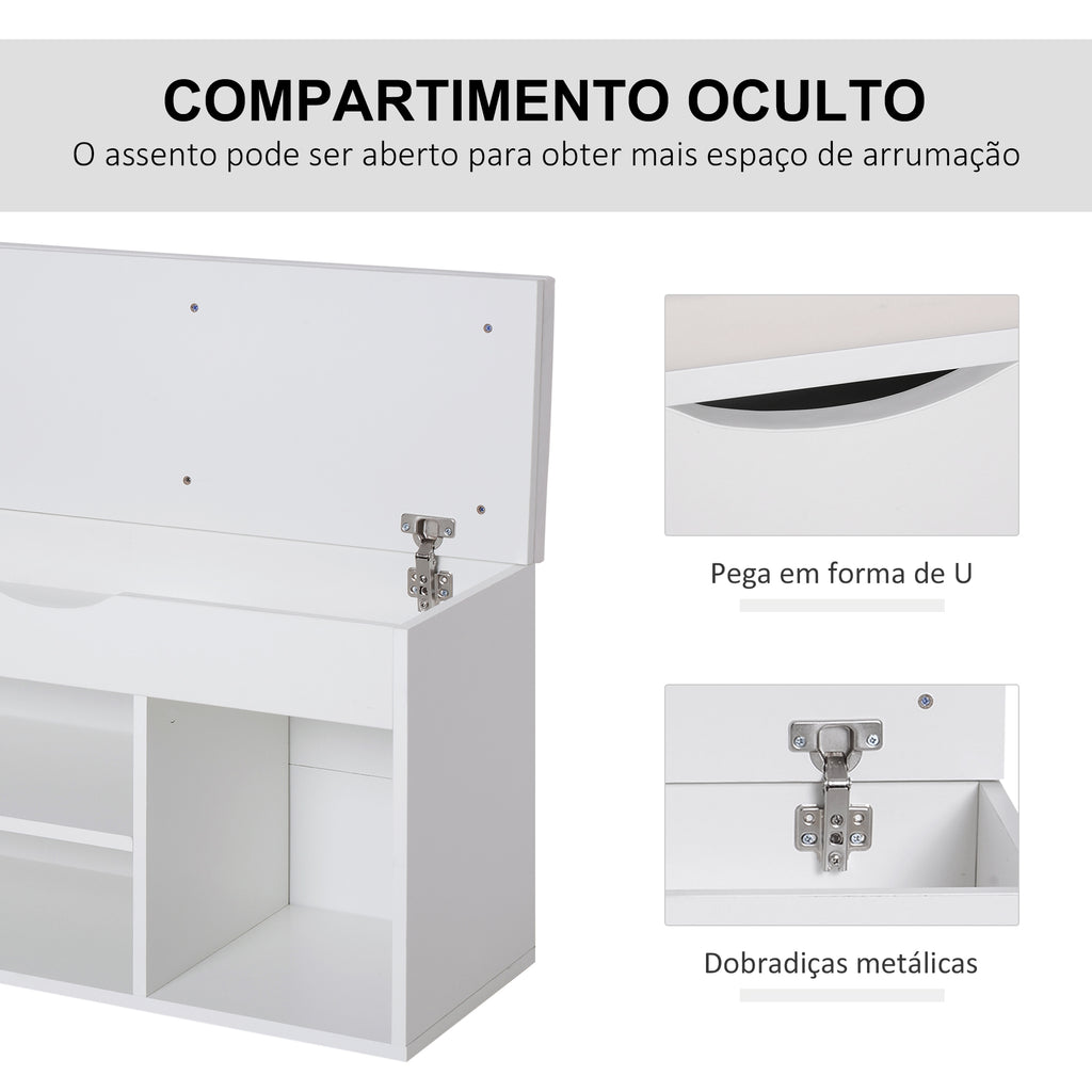 Banco Sapateira com Armazenamento Gaveta Prateleira e Assento Acolchoado para Entrada Estilo Moderno 80x30x47cm Branco — foto 4