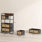 Cómoda de Tecido Cómoda para Dormitório com 5 Gavetas com Frente em Vime Prateleira e Estrutura em Aço para Sala de Estar 58x29x99 cm Marrom Rústico — foto 3