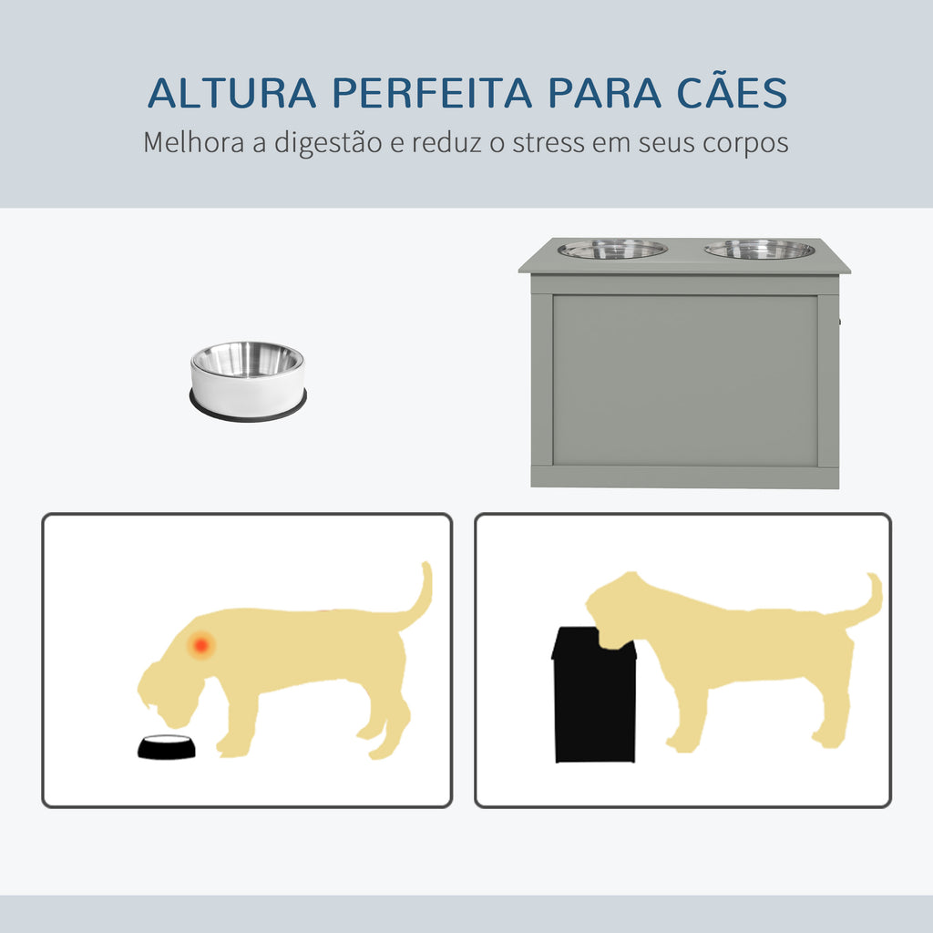 Comedouro Elevado para Cães Comedouro para Cães com 2 Tigelas de Aço Inoxidável e Espaço de Armazenamento Oculto 60x30x41 cm Cinzento — foto 6