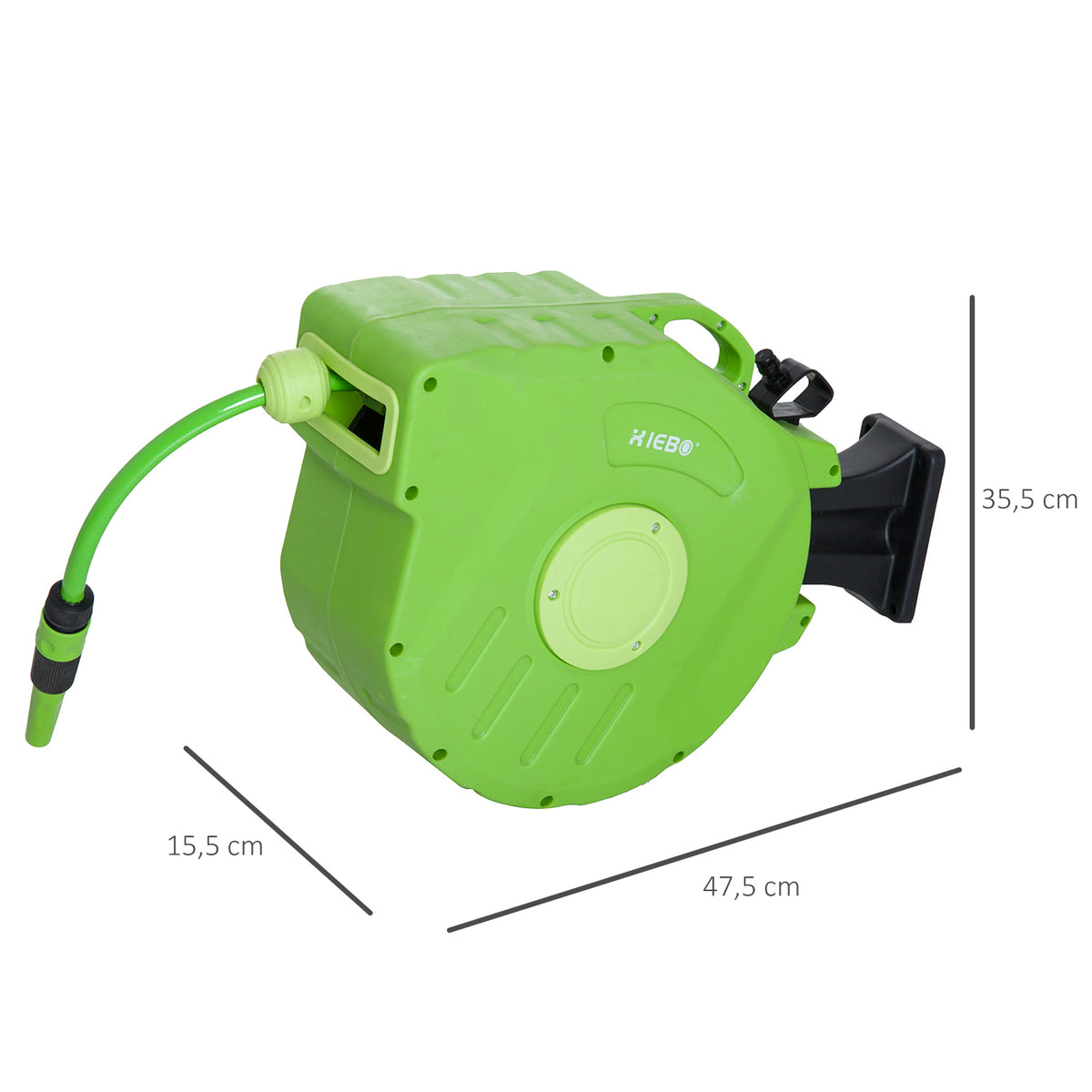 Carretel para Mangueira 15m+1,5m Enrolador de Mangueira Montado na Parede Enrolador Automático 180º Giratório 47,5x15,5x35,5cm Verde — foto 3