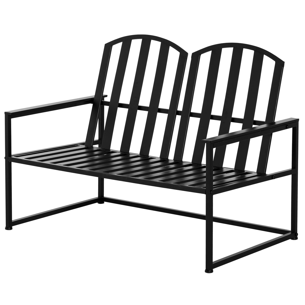 Banco de jardim de metal de 2 lugares com encosto alto e apoios de braço para parque Pátio Terraço Estilo rústico máx. 220 kg 108x63x80,5 cm Preto — foto 1