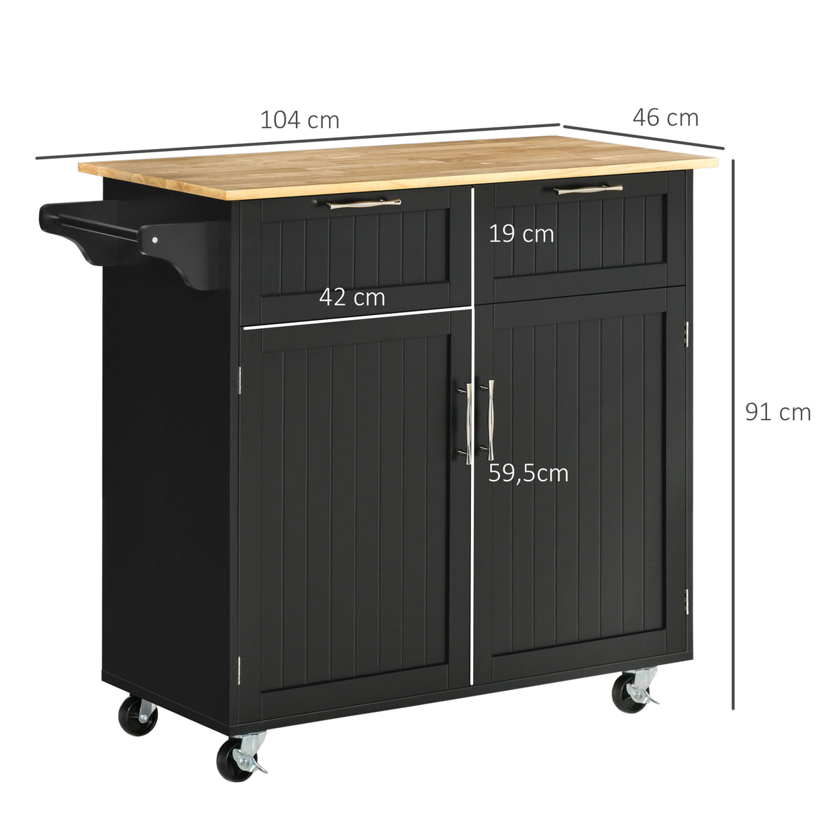 Carrinho de Cozinha com Rodas Móvel Auxiliar de Cozinha com 2 Gavetas 2 Portas Prateleira Ajustável e Suporte para Guardanapos para Sala de Jantar Sala de Estar 104x46x91 cm Preto — foto 3