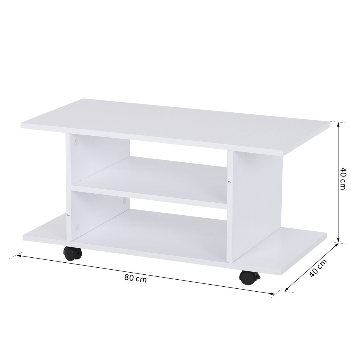 Móvel para TV para Televisores de até 42 Polegadas Móvel de TV com Prateleiras e Rodas com Travão 80x40x40cm Branco — foto 3