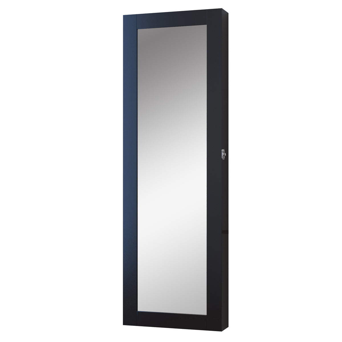 Espelho com Móvel de Bijuterias de Parede ou Porta Armário Guarda Jóias com Ganchos e Ranhuras para Dormitório 37x9,5x112cm Preto — foto 1