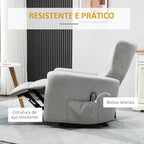 Poltrona de Massagem Relax Estofada em Tecido Técnico com Reclinação Manual 155° 8 Zonas de Massagem Contolo Remoto Apoio para os Pés e 2 Bolsos Laterais 79x101x96cm Cinza Claro — foto 7
