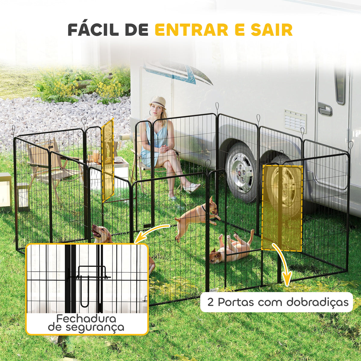 Parque para Cães com 12 Painéis Recinto para Animais de Estimação Modular com 2 Portas para Interior e Exterior Aço 80x120 cm Preto — foto 5
