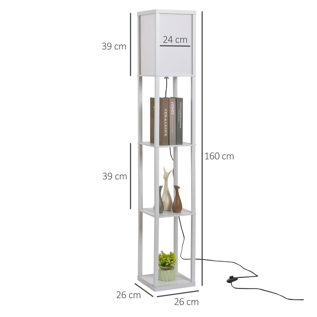 Candeeiro de Pé de Madeira com 3 Prateleiras De Armazenamento para Lâmpada E27 Potência Máx. 40W Candeeiro Moderno para Sala de Estar Dormitório 26x26x160cm Branco — foto 3