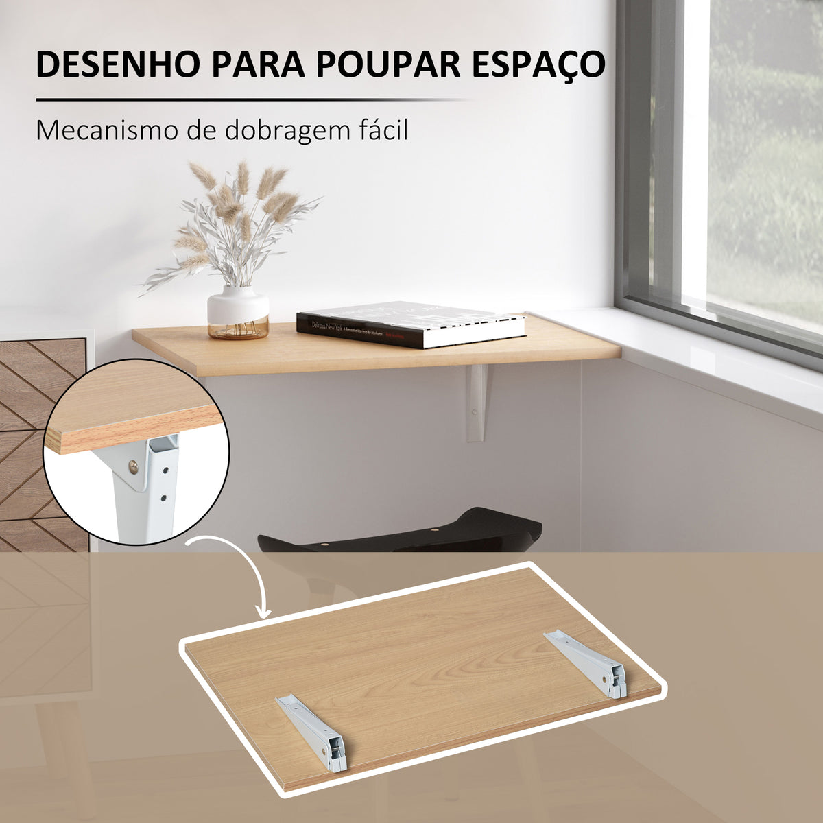 Mesa Dobrável de Parede Mesa Auxiliar Suspensa para Cozinha Sala de Jantar 60x40x20cm Madeira Natural — foto 4