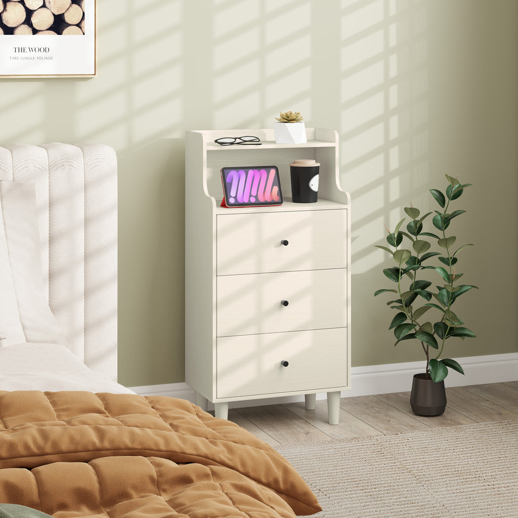 Cómoda com 3 Gavetas Cómoda de Quarto Estreita com Prateleiras Abertas Anti-Tombo Gaveteiro Alto para Sala de Estar Corredor 47x29x95 cm Branco Acinzentado — foto 2