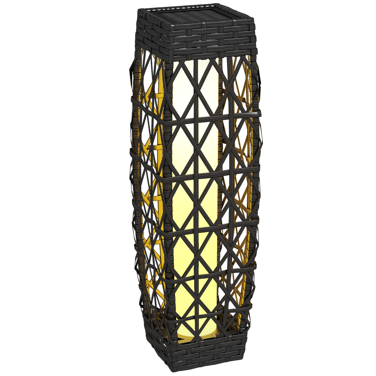 Candeeiro Solar com Iluminação LED Liga Automático Candeeiro se Exterior em Aço e Vime PE 20x20x68 cm Cinzento Escuro — foto 1