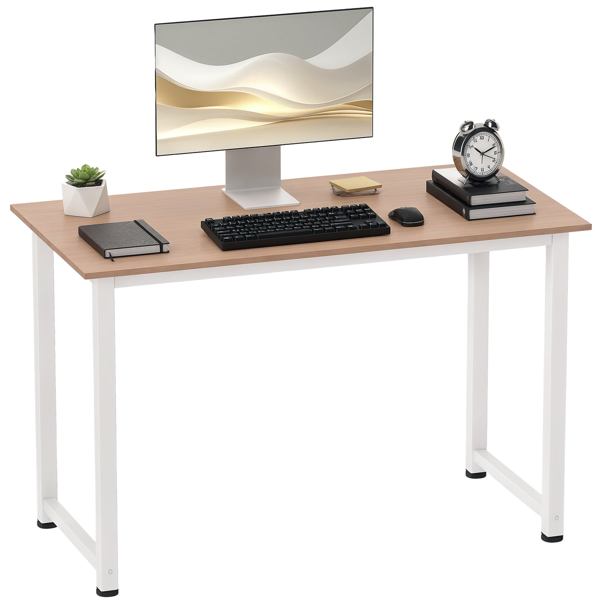 Secretária Moderna Mesa de Estudo com Estrutura de Aço e Pés Ajustáveis Mesa de Computador para Escritório Casa 120x60x76 cm Branco e Madeira — foto 1