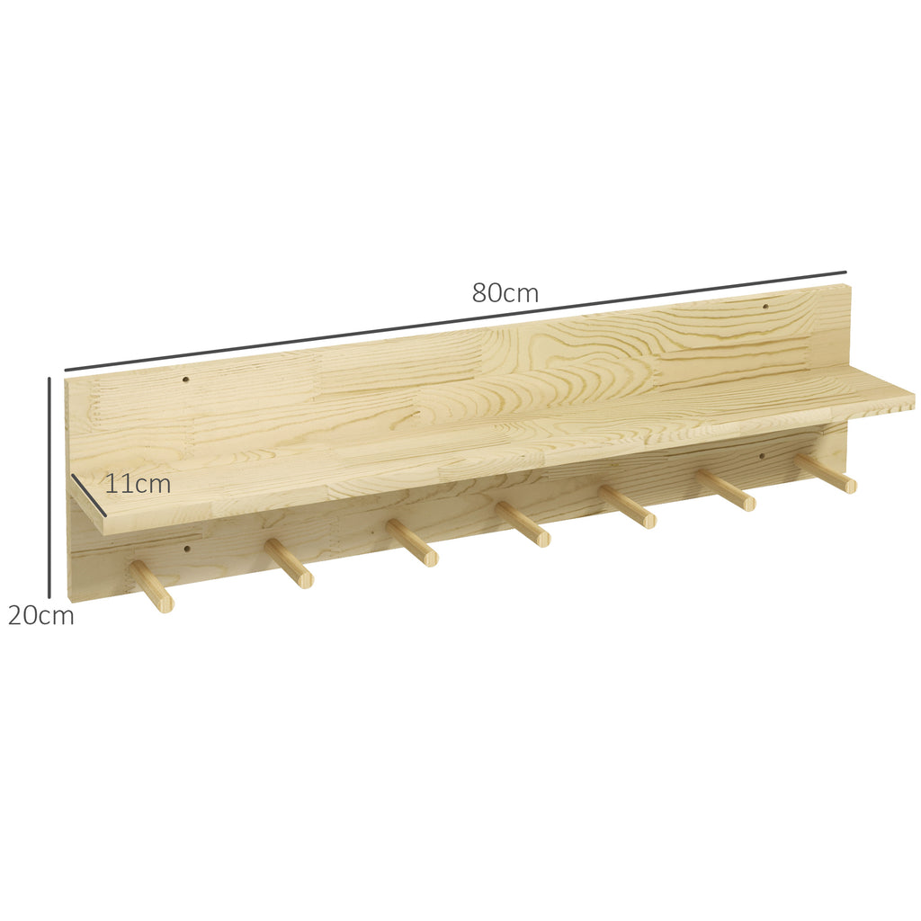 Móvel Cabide de Entrada com 7 Ganchos Prateleira de Armazenamento para Chaves Roupas Bolsas para Entrada Corredor Quarto 80x12x20 cm Natural — foto 3