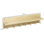 Móvel Cabide de Entrada com 7 Ganchos Prateleira de Armazenamento para Chaves Roupas Bolsas para Entrada Corredor Quarto 80x12x20 cm Natural — foto 3