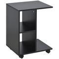 Mesa Auxiliar Moderna Mesa Auxiliar em Forma de C com Rodas e Prateleiras Abertas para Sala de Estar Dormitório 45x35x58 cm Preto — foto 1