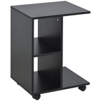 Mesa Auxiliar Moderna Mesa Auxiliar em Forma de C com Rodas e Prateleiras Abertas para Sala de Estar Dormitório 45x35x58 cm Preto — foto 1