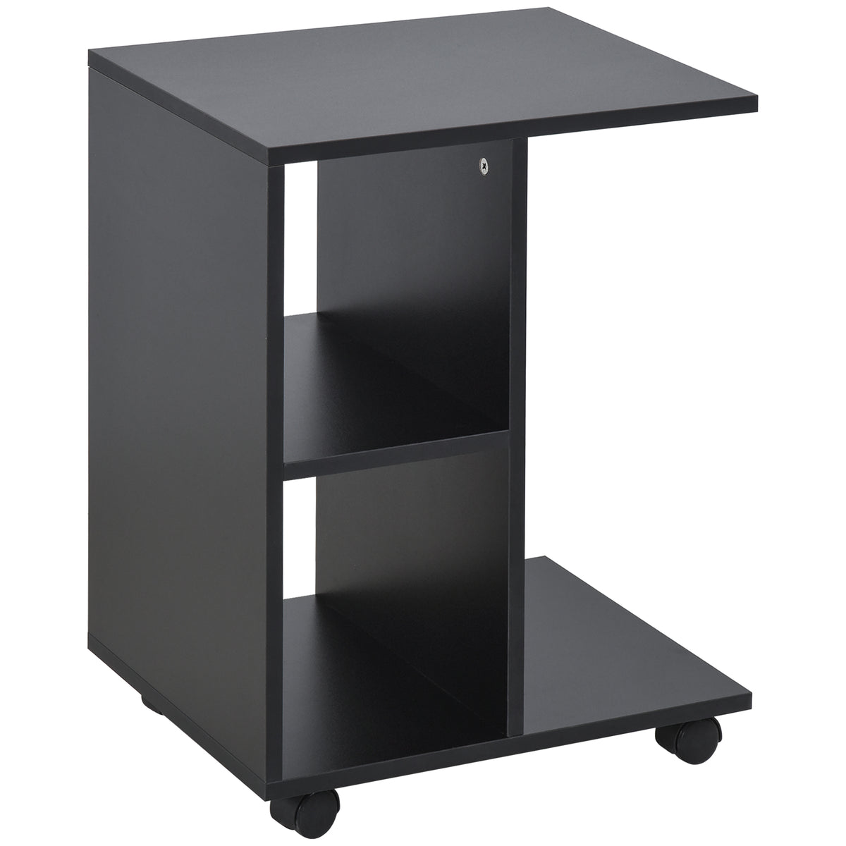 Mesa Auxiliar Moderna Mesa Auxiliar em Forma de C com Rodas e Prateleiras Abertas para Sala de Estar Dormitório 45x35x58 cm Preto — foto 1