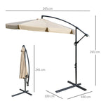 Chapéu de Sol de Jardim Ø265 cm Chapéu de Sol Excêntrico com Teto Inclinável Manivela 8 Hastes de Metal e Base Cruzada Proteção Solar para Terraço Varanda Exterior Bege — foto 3