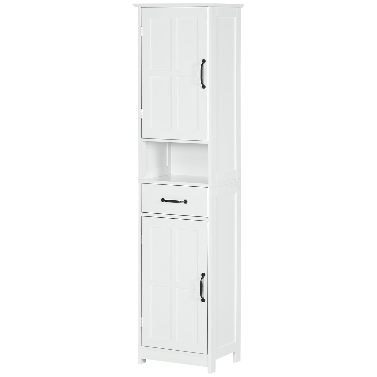 Coluna de Casa de Banho Móvel Auxiliar de Casa de Banho com 2 Portas 1 Gaveta Prateleira Aberta e Prateleiras Ajustáveis 40x30x164 cm Branco — foto 1