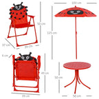Conjunto de Mesa e Cadeira de Jardim Conjunto de Picnic Dobrável para Crianças Conjunto de Mesa com Chapéu de Sol com Altura Ajustável 100-125cm Desenho de Joaninha Vermelho — foto 3