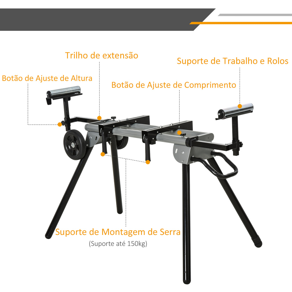 Suporte universal para serra de esquadria dobrável com distância de trabalho ajustável, fácil de transportar e armazenar 123,5-245x73x96 cm Preto — foto 6