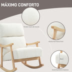 Poltrona Baloiço Moderna Poltrona Baloiço com Pés e Apoio para os Braços de Madeira de Faia Encosto Alto Poltrona de Amamentação Carga 120 kg para Dormitório Sala de Estar 65x90x98 cm Creme — foto 6
