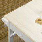 Conjunto de Mesa e 2 Bancos para Cozinha Mesa de Cozinha com Rodas Bancada Dobrável 2 Gavetas Barra para Pendurar e Prateleira de Armazenamento 87x74x86cm Carvalho e Branco — foto 9