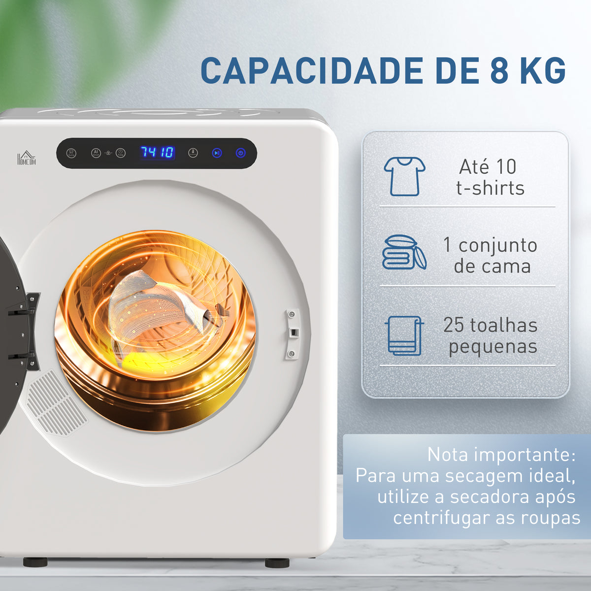 Máquina de Secar por Evacuação 3 KG Secadora de Roupa 1000W Função Antirrugas Função Esterilizar Temporizador Ecrã LED Tátil Tambor Aço Inoxidável 49x43x61 cm Branco — foto 5