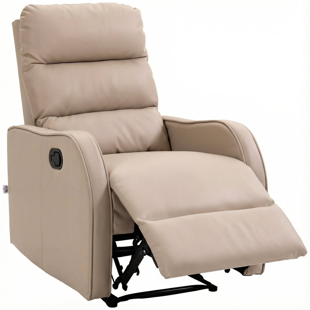 Poltrona Relax Reclinável Manual, Poltrona com Estofamento em PU e Apoio para Pés Retrátil, Acolchoamento Espesso, Reclinável até 160º para Sala, Quarto, Castanho Claro, 65x89x100 cm — foto 1