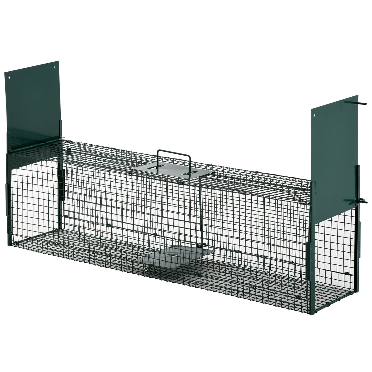 Armadilha com 2 portas para animais vivos Gaiola de captura de metal com alça 100x25x28 cm Verde escuro — foto 1