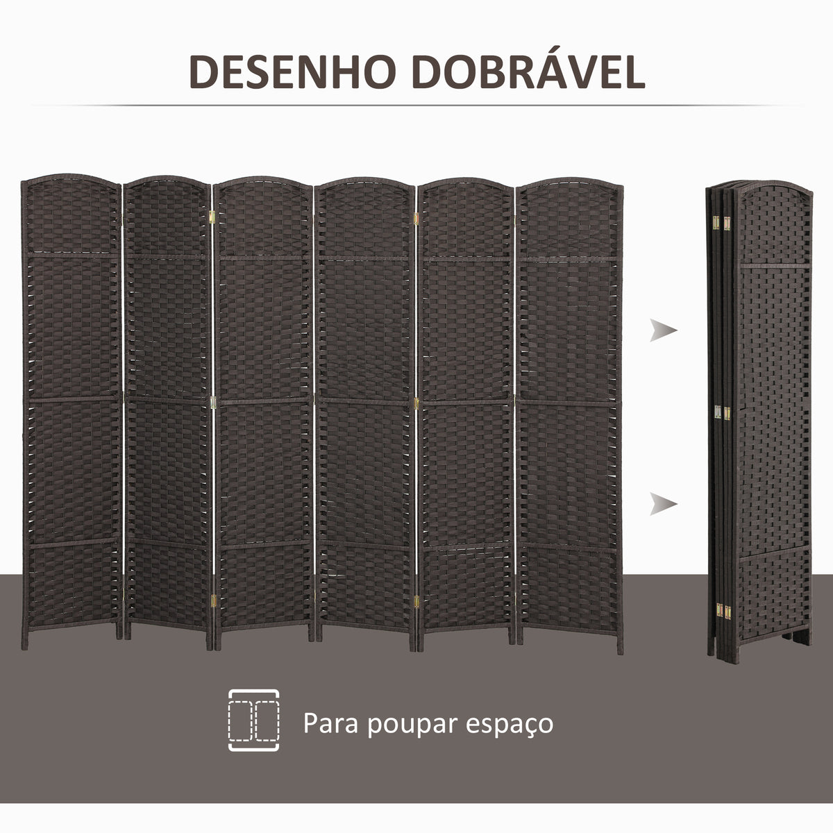 Biombo de 6 Painéis Separador de Ambientes Dobrável 240x1,6x170 cm Biombo Separador de Ambientes para Sala de Estar Dormitório Escritório Marrom — foto 5