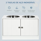 Comedouro Elevado para Cães Grandes com 2 Tigelas de 2000ml de Aço Inoxidável Comedouro para Cães com 2 Portas e Armazenamento Oculto 60x30x35,5cm Branco — foto 4