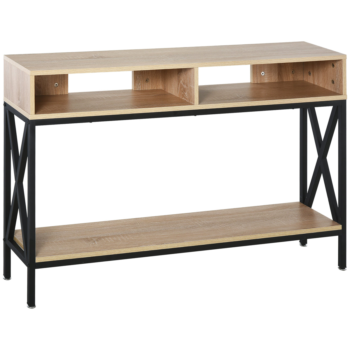 Móvel de Entrada Mesa Consola Estilo Industrial Vintage com 3 Prateleiras e Estrutura Metálica 120x23,5x75cm Carvalho e Preto — foto 1