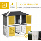 Coelheira de Madeira Exterior Gaiola Elevada para 2 Coelhos com Teto Asfáltico Cerca de Metal Bandeja Removível Múltiplas Portas e Rampa 117x62,5x115cm Cinza — foto 5