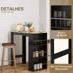 Mesa de Bar de Bistrô com 3 Prateleiras com Suporte Estilo Moderno para Cozinha Sala de Jantar Sala de Estar Estrutura de Melamina 112x57x106 cm Preto e Madeira — foto 5