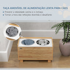 Comedouro para Cães Elevado com Sistema de Alimentação Lento Amovível e Espaço de Arrumação Comedouro com 2 Tigelas de 2L de Aço Inoxidável para Cães Grandes 60x30x35,5 cm Madeira — foto 4