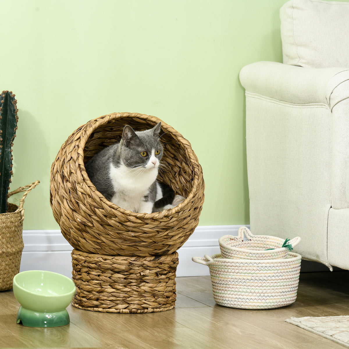 Cama para Gatos de Fibra Vegetal Caverna para Gatos Desmontável com Almofada Amovível 42x33x52 cm Marrom Claro e Bege — foto 2