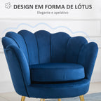 Poltrona de Sala Estofada em Veludo Poltrona para Quarto com Encosto em Forma de Concha e Pernas Douradas para Sala de Jantar 76x67x74 cm Azul — foto 4