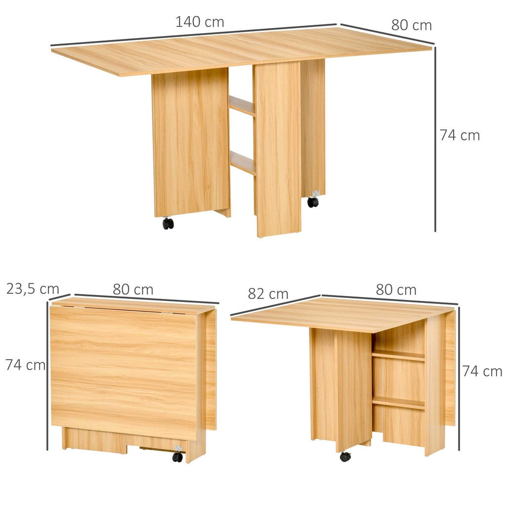 Mesa de Sala de Jantar Dobrável com Rodas Mesa Multifuncional para Sala de Jantar com 3 Formas 140x80x74cm Madeira — foto 3