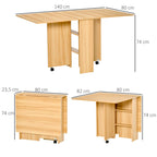 Mesa de Sala de Jantar Dobrável com Rodas Mesa Multifuncional para Sala de Jantar com 3 Formas 140x80x74cm Madeira — foto 3