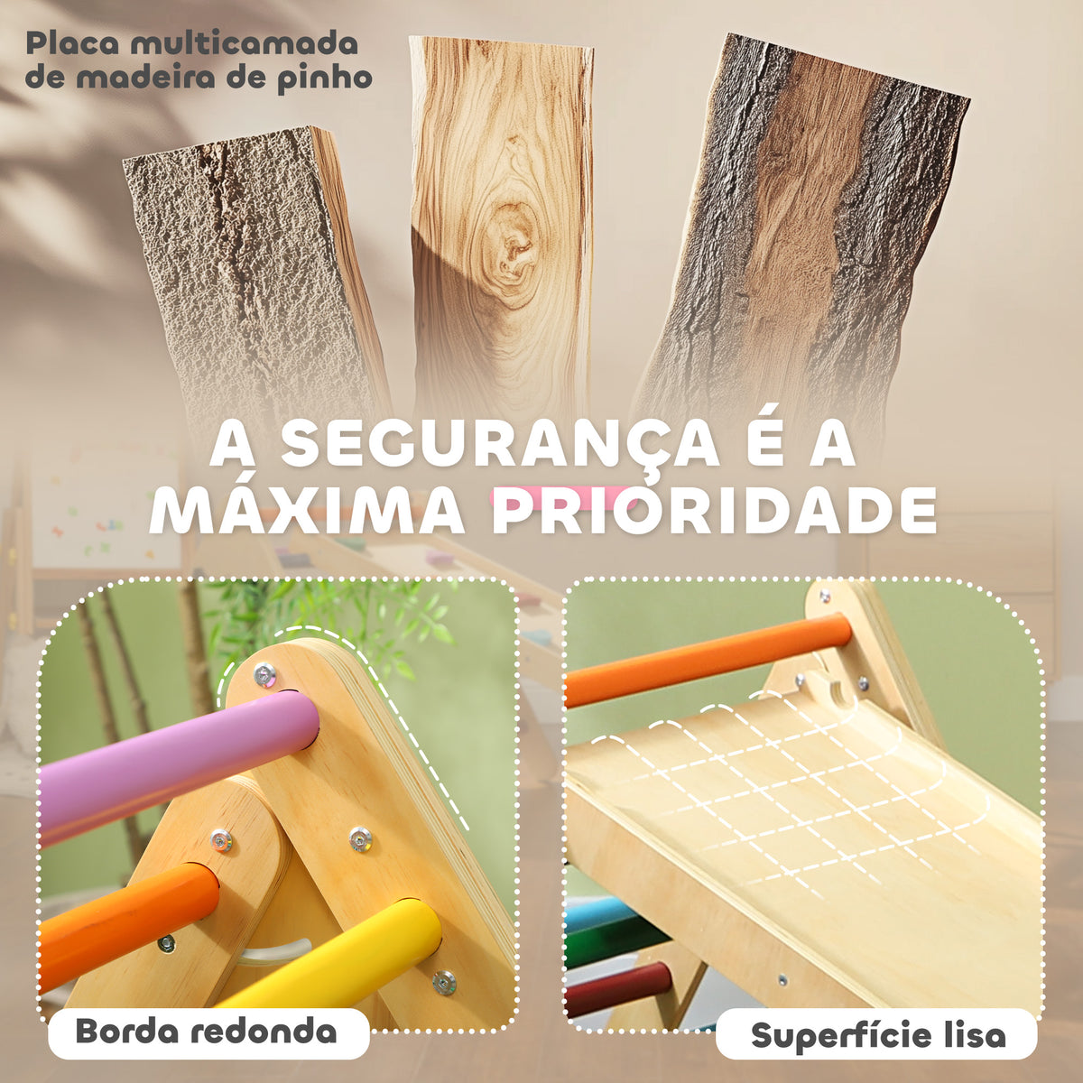 3 em 1 Triângulo de Escalada Montessori, Escalador Infantil de Madeira Dobrável, para Crianças dos 18 aos 48 Meses, com Rampa para Deslizar ou Escalar, 147x64,5 cm, Multicolor — foto 5