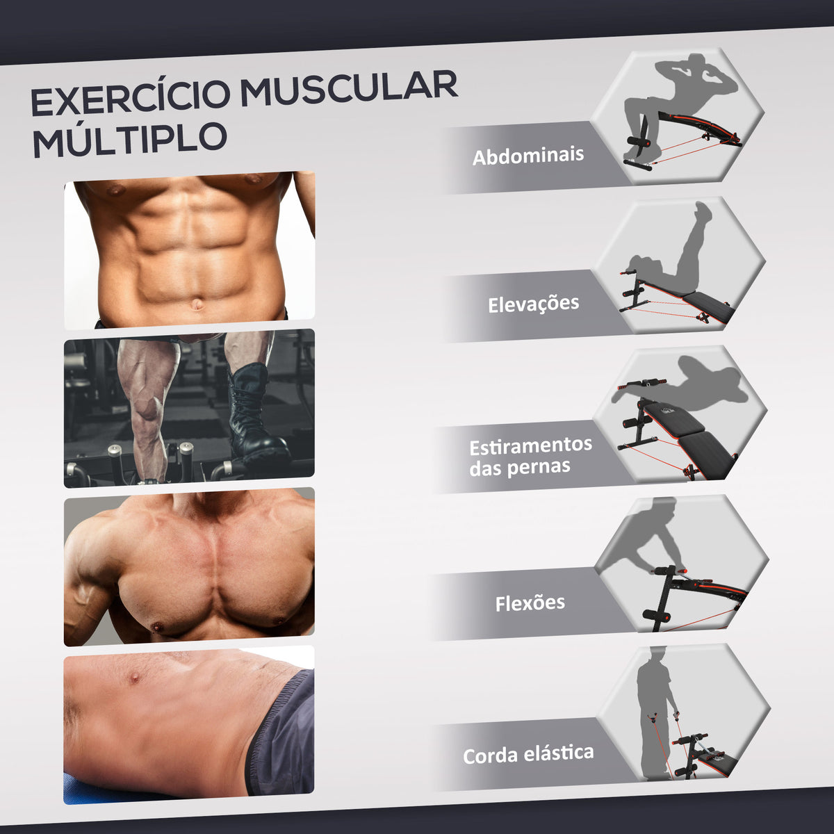 Banco de Exercício e Musculação, Banco de Abdominais Dobrável Ajustável em Altura com Suporte Poplíteo Regulável Ideal para Casa e Ginásio 137x51x50-66 cm Preto — foto 4