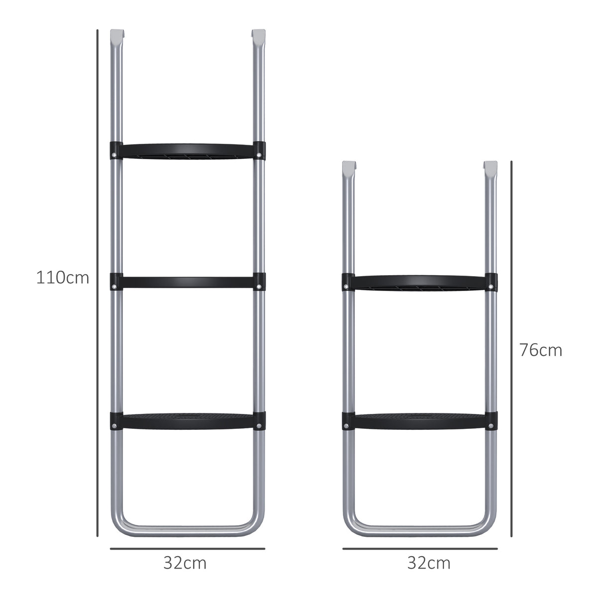 Escada para Trampolim de Aço Escada para Trampolim de 3 ou 2 Degraus com Degraus Largos e 2 Ganchos Capacidade 120 kg 110x32 cm Prata — foto 3