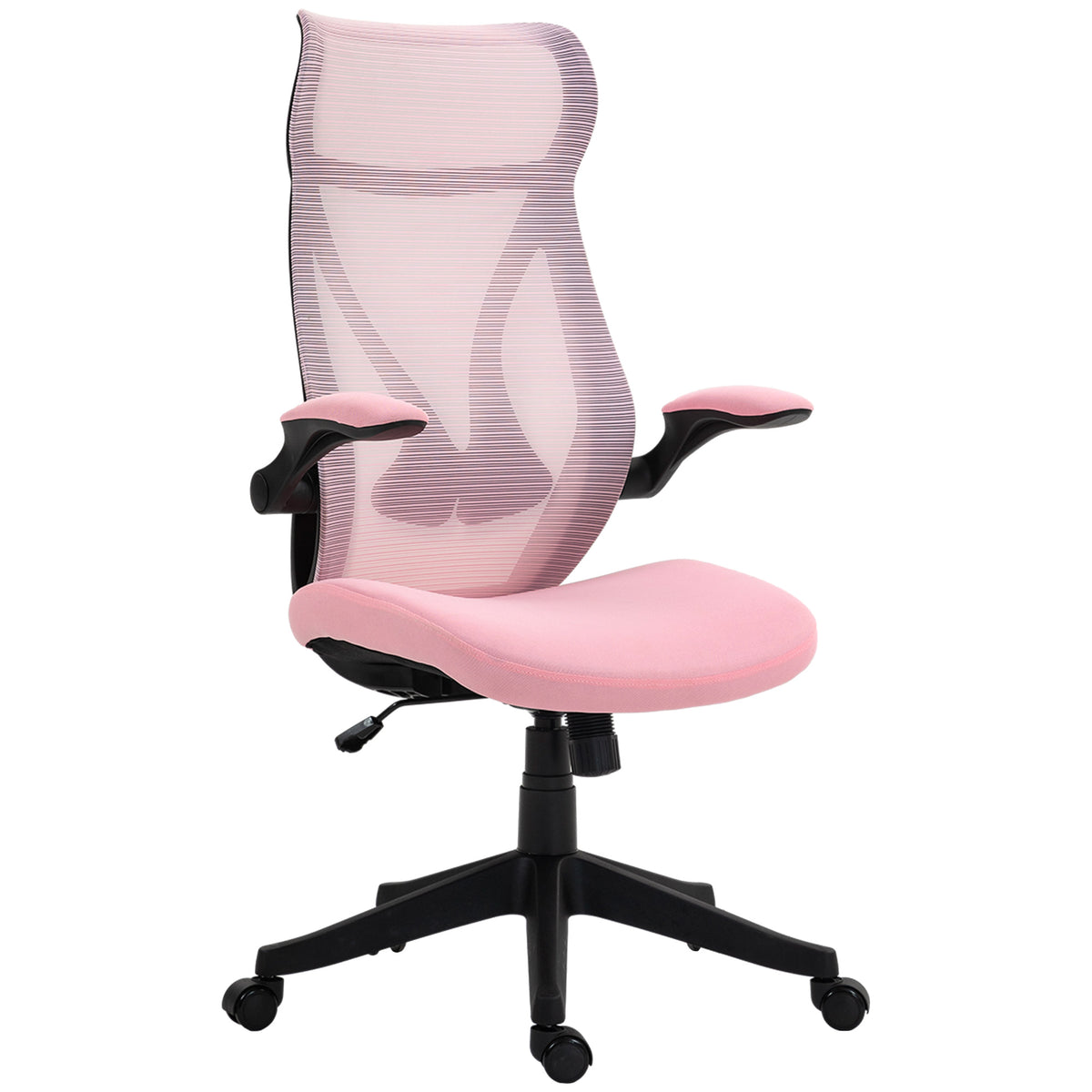 Cadeira de Escritório em Malha Cadeira de Escritório Giratória com Altura Ajustável Apoio para os Braços Dobráveis e Função Basculante Cadeira para Estúdio Carga 120 kg 66x66x113-121 cm Rosa — foto 1
