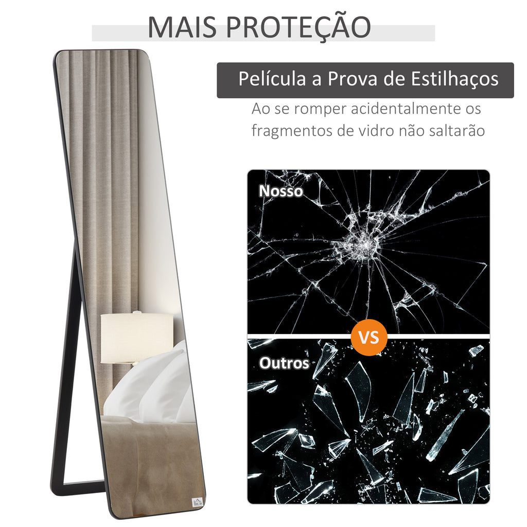 Espelho de Pé Espelho de Corpo Inteiro Retangular Espelho de Parede com 2 Formas de Uso Estrutura de Madeira de Pinho para Dormitórios Sala de Estar Corredor 37x43x156 cm Preto — foto 7