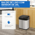 Balde de Lixo Automático 20L Balde de Lixo de Cozinha de Aço Inoxidável com Sensor Infravermelho Abertura Automática Cubo Amovível e Alça 33x25x42,5 cm Prata e Preto — foto 6