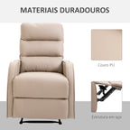 Poltrona Relax Reclinável Manual, Poltrona com Estofamento em PU e Apoio para Pés Retrátil, Acolchoamento Espesso, Reclinável até 160º para Sala, Quarto, Castanho Claro, 65x89x100 cm — foto 6
